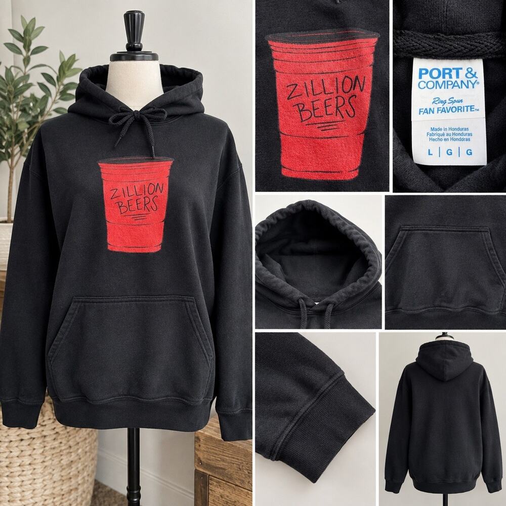 Barstool Sports Zillion Beers Hoodie Port & Company Black Red Solo Cup Size L - Picture 4 of 4